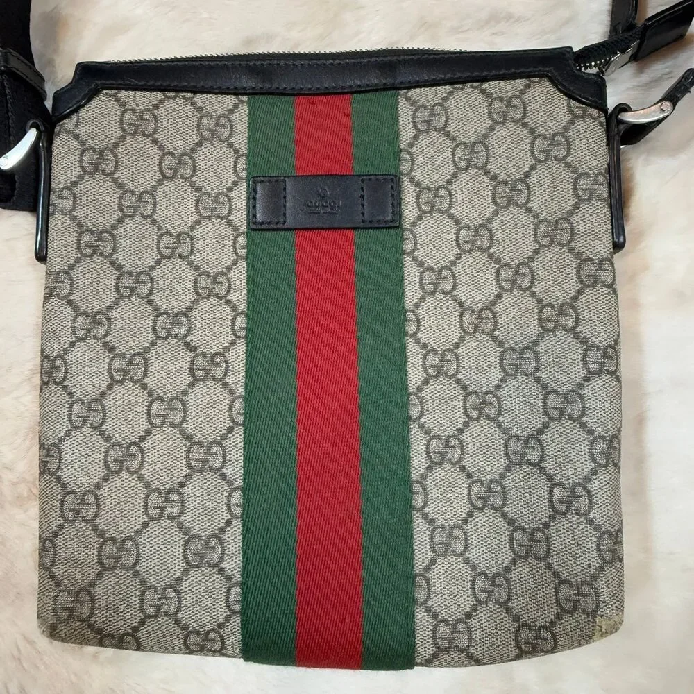 GUCCI GG SUPREME MONOGRAM WEB MESSENGER BAG